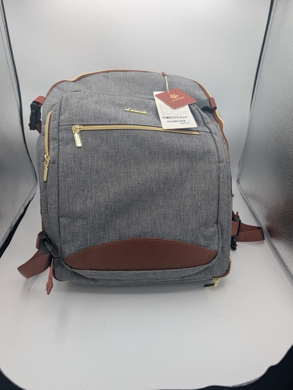 NWT LoveVook Laptop Backpack Travel Carry On Back to School Gray w/ Gold Zippers